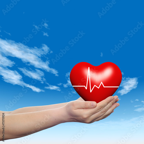 3D conceptual heart with pulse held in hands