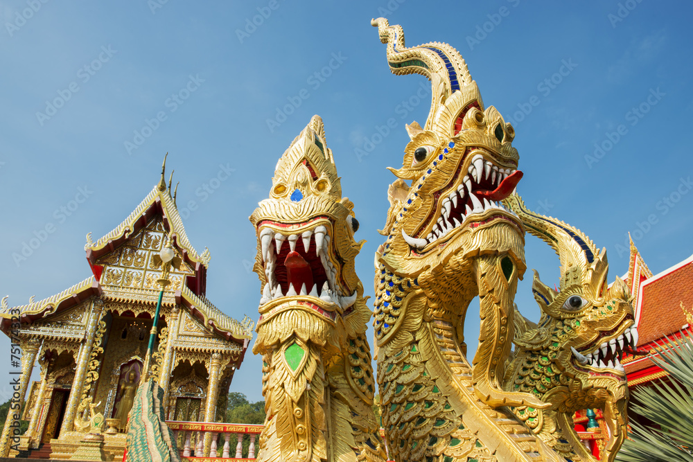 Fototapeta premium three heads Naga statue at temple ,Thailand