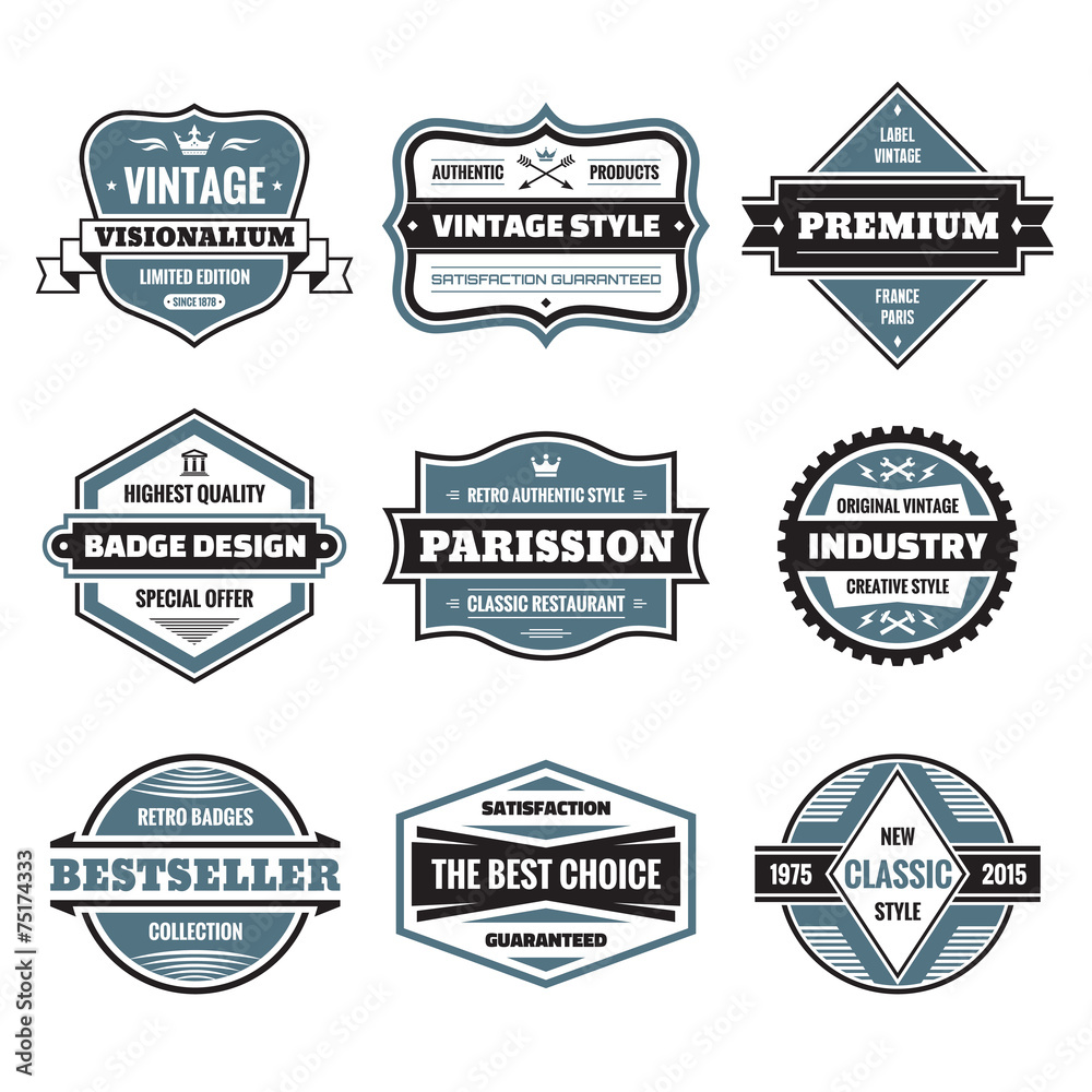 Vector graphic badges collection. Original vintage logos.
