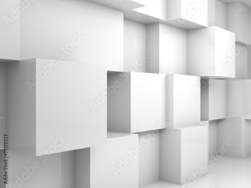 Abstract empty white 3d interior with cubes on wall