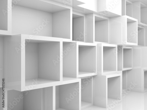 Fototapeta Abstrakta pusty 3d wnętrze z białymi kwadratowymi półkami