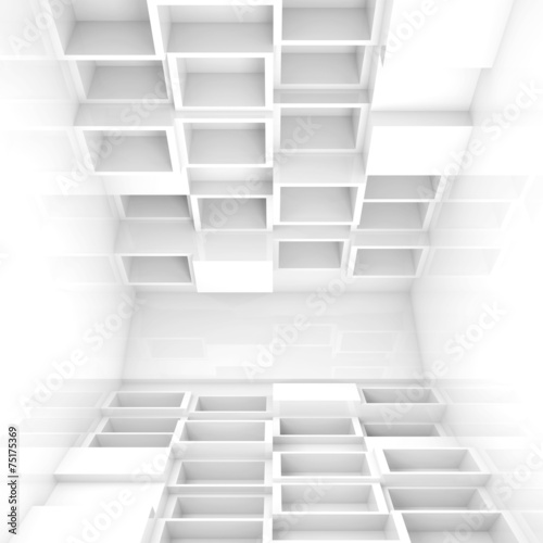 Fototapeta Streszczenie puste wnętrze 3d, białe kostki na podłodze i suficie