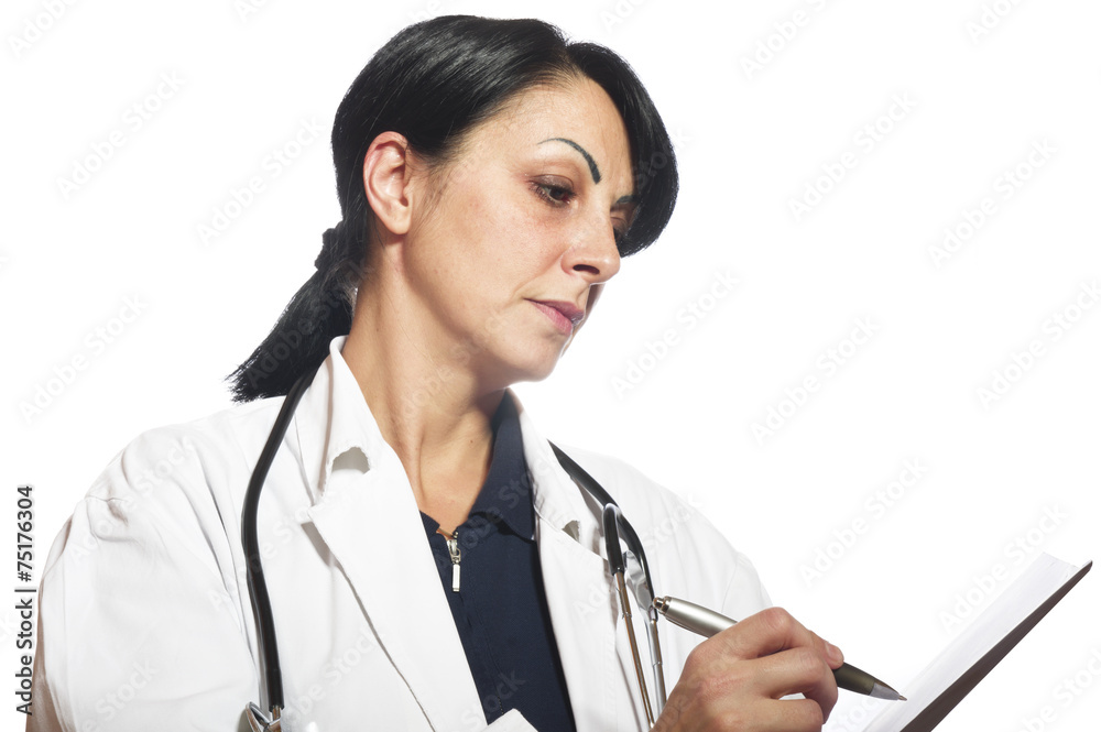 Portrait of smiling female doctor on the white Portrait of smiling female doctor on the white