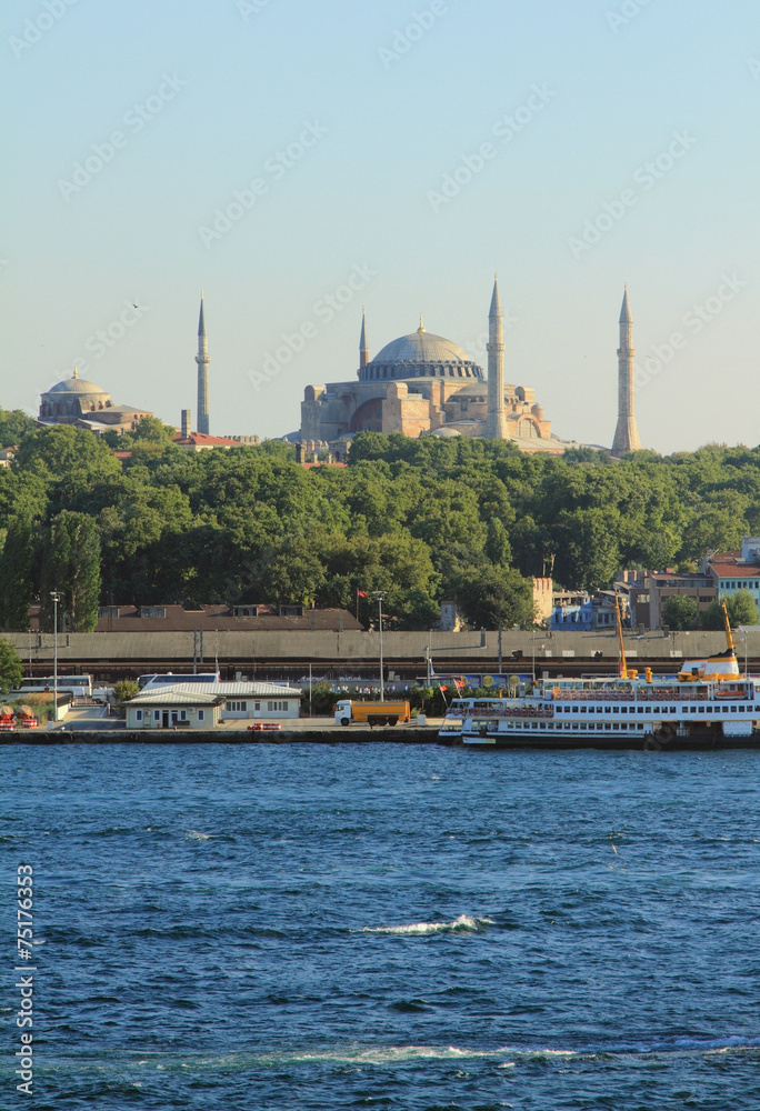 Gulf Gold horn and mosque Hagia Sophia. Istanbul, Turkey