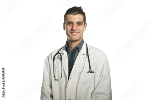 Portrait of smiling male doctor on the white