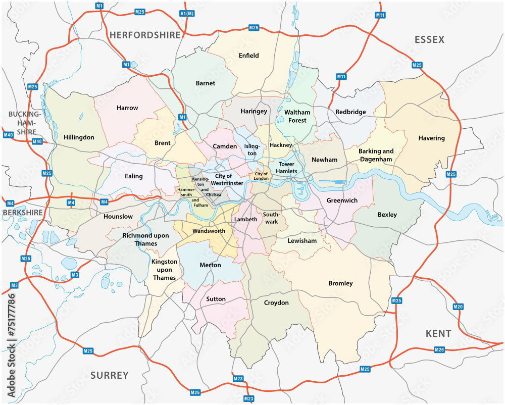 Fototapeta premium Wielka mapa drogowa i administracyjna Londynu