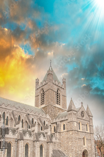 Photography Christ Church Cathedral in Dublin, Ireland at winter sunset
