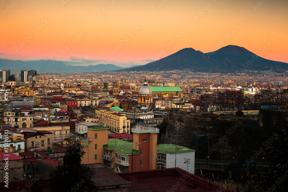 Naples Cityscape at Sunset with Vesuvio