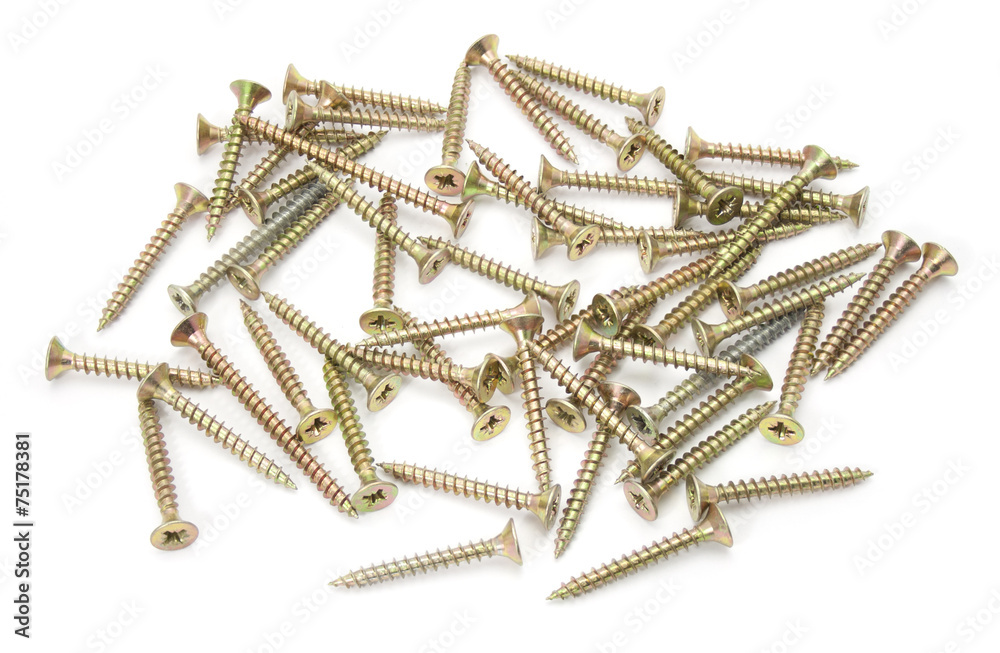 Screws located on a white background Screws located on a white background