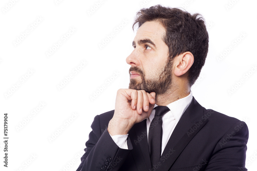 Portrait of a pensive business man, isolated on white background Portrait of a pensive business man, isolated on white background