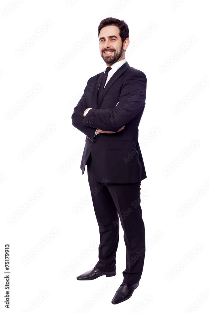 Full body portrait of a happy business man, isolated on white ba Full body portrait of a happy business man, isolated on white ba