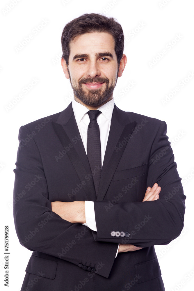Portrait of a smiling handsome business man, isolated on white b Portrait of a smiling handsome business man, isolated on white b