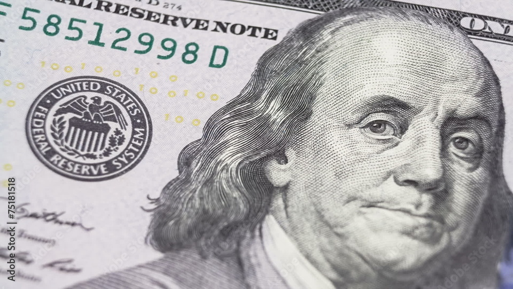 Close up of new hundred dollar bill.