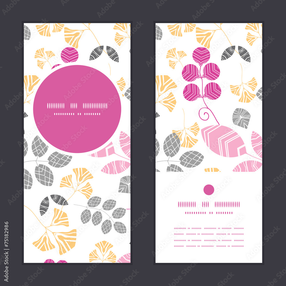 Vector abstract pink, yellow and gray leaves vertical round