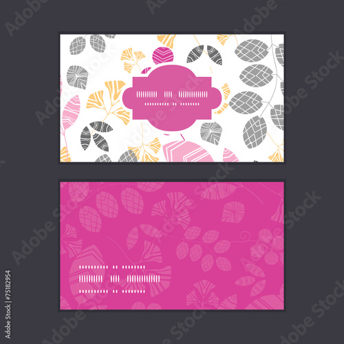 Vector abstract pink, yellow and gray leaves horizontal frame