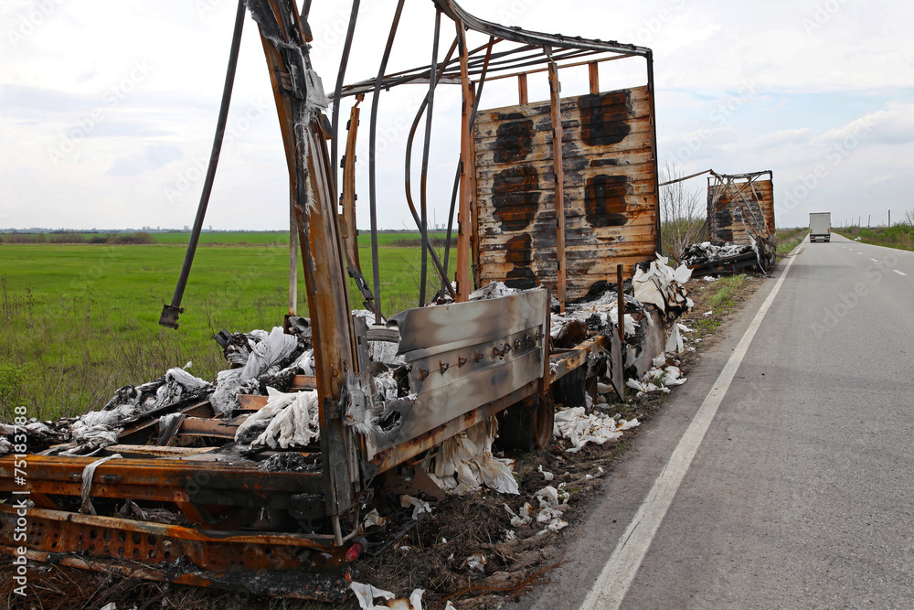 Fototapeta premium Trailer fire damage