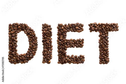 Title made from coffee beans. Isolated on white background. 