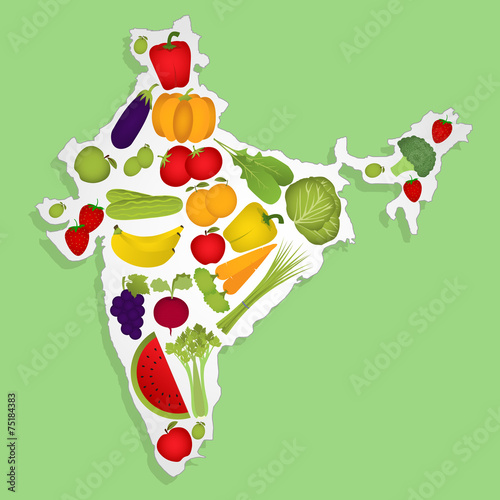 Map of India with fruits