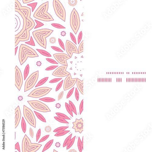 Vector pink abstract flowers vertical frame seamless pattern