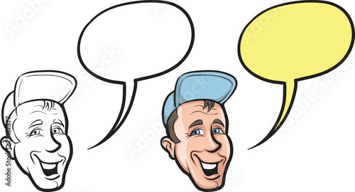 cartoon smiling retro man in cap face