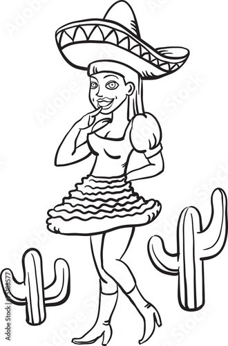 whiteboard drawing - cartoon mexican girl in traditional dress