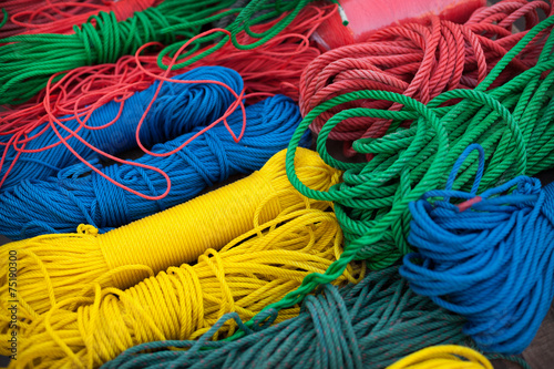 Variety of colored twisted rope