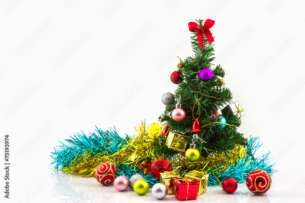 Christmas tree with colorful ornaments.