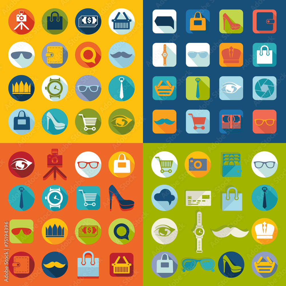 Set of fashion flat icons Set of fashion flat icons