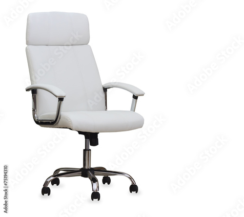 Modern office chair from white leather. Isolated