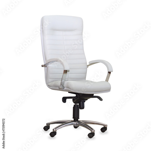Modern office chair from white leather. Isolated