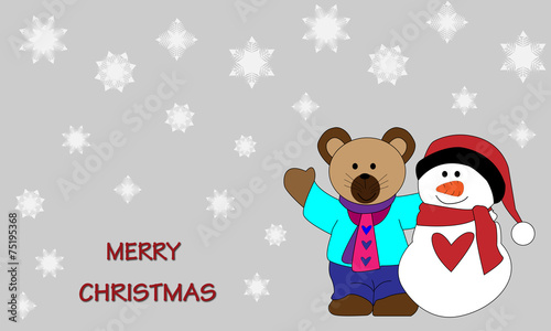 Osito y muñeco de nieve Merry christmas.