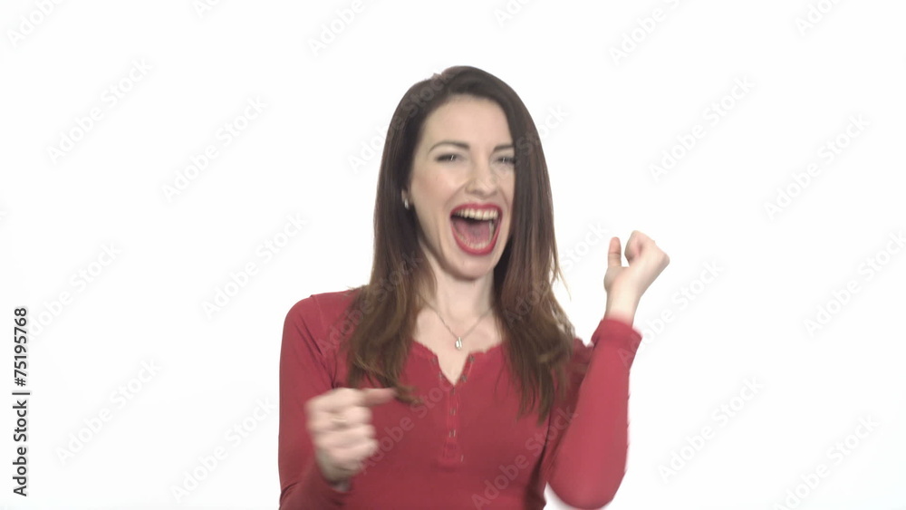 cheerful sexy woman in red rejoicing isolated cheerful sexy woman in red rejoicing isolated