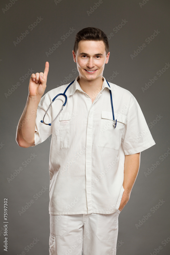 Doctor showing index finger Doctor showing index finger