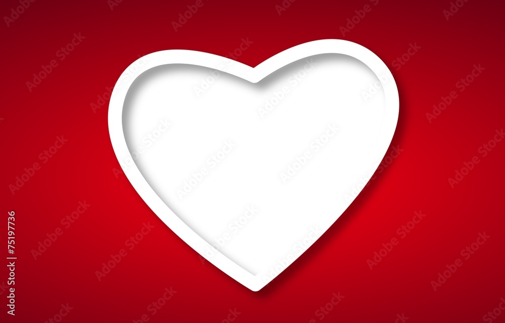 Beautiful white heart on red paper