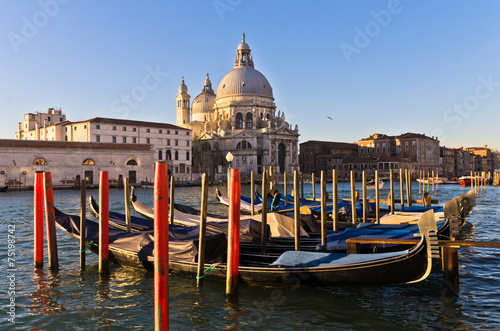 Morning in Venice, gondolas, Grand Canal and Santa Maria church © banepetkovic