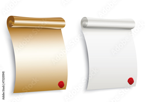 Scroll paper with a wet seal illustration design over white