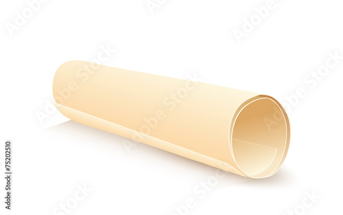 Old paper scroll isolated on white
