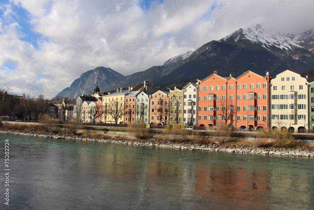Houses alongside River Inn in Innsbruck, Austria