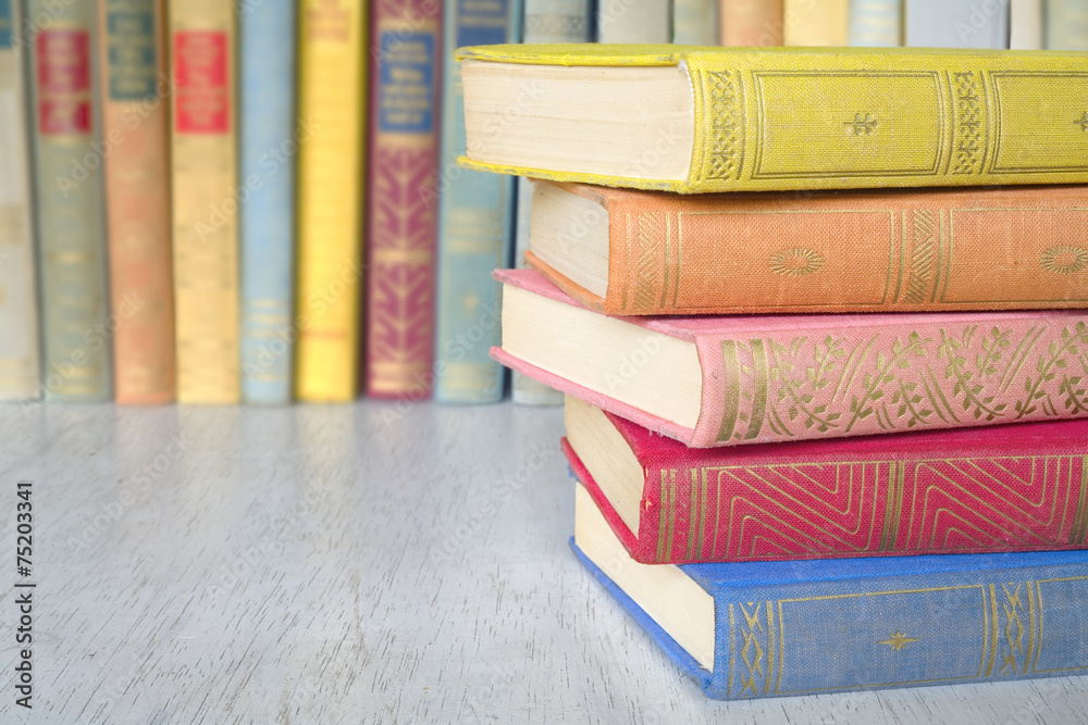 Fototapeta premium stack of books, close up, free copy space