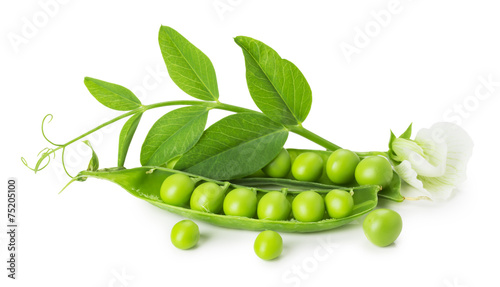 Canvastavla green peas isolated on the white background