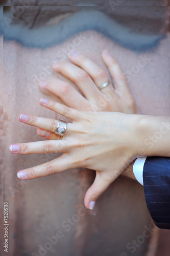hands of the bride and groom with wedding rings