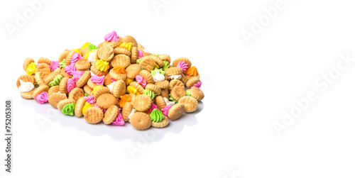 Belly button iced gem biscuits over white background