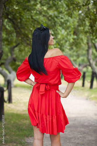 Beautiful woman in red dress