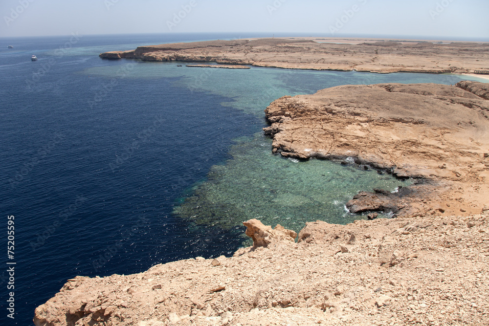 peaceful rock bay in the red sea region, sinai, egypt. tinted