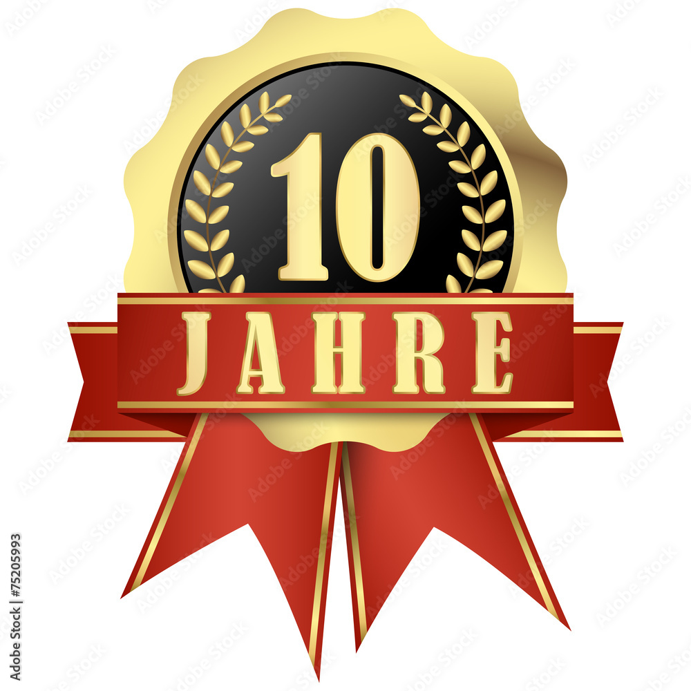 Jubilee button with banner and ribbons for 10 years Jubilee button with banner and ribbons for 10 years