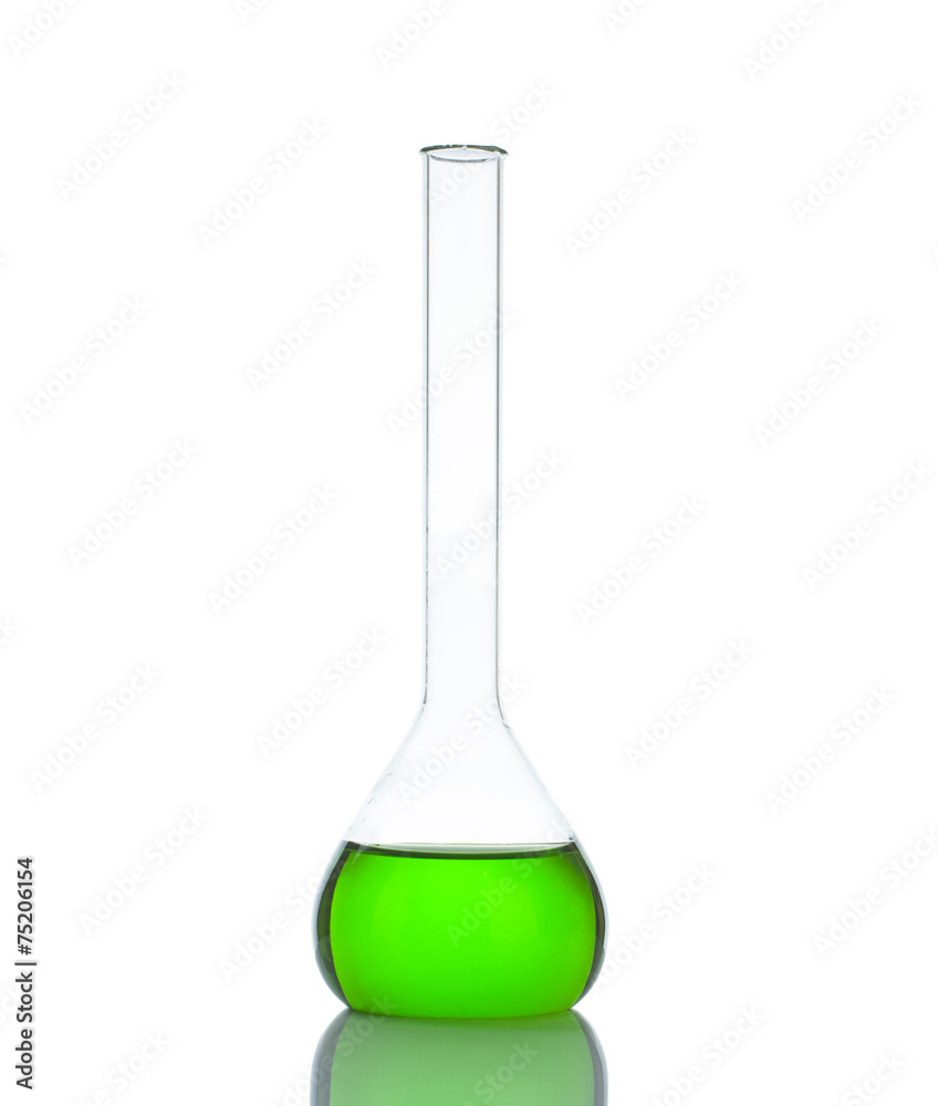 Test-tube with green liquid isolated on white