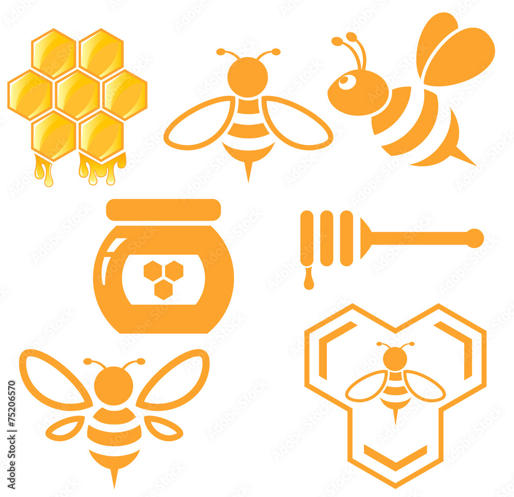 Bee and Honey set - obrazy, fototapety, plakaty 