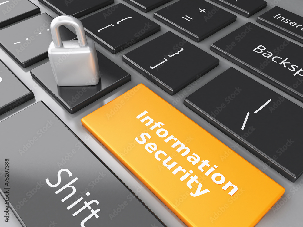 Fototapeta premium closed Padlock, folder and Information Security on computer keyb