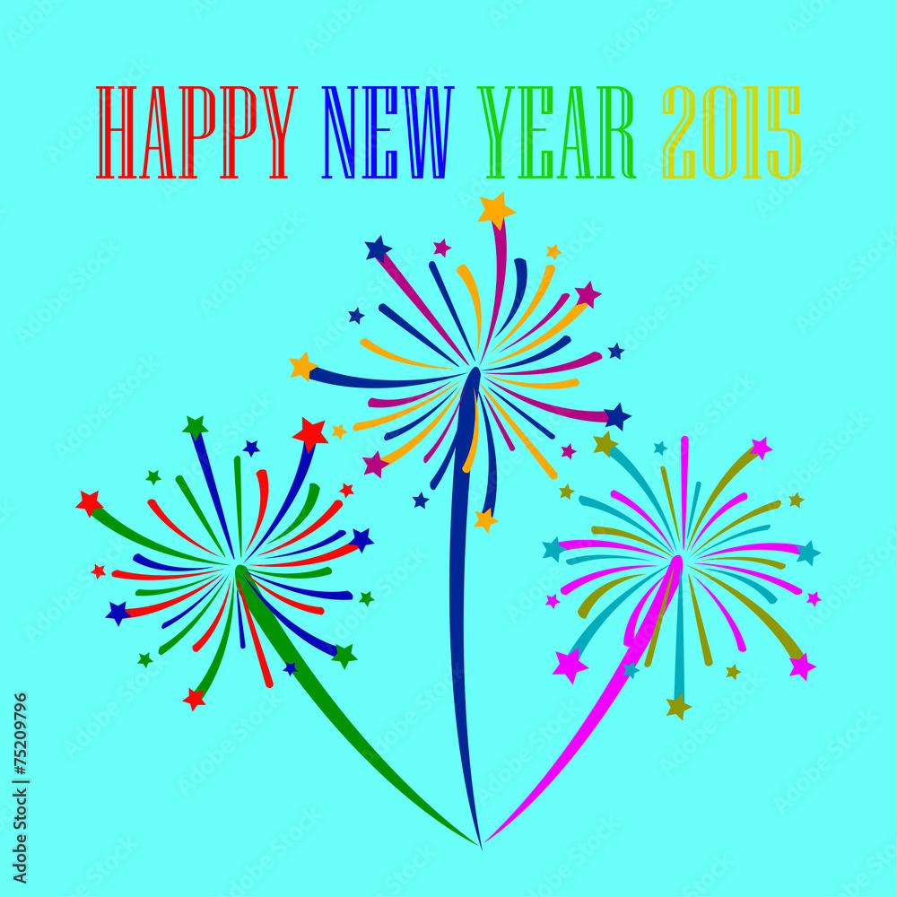 brightly colorful firework happy new year vector