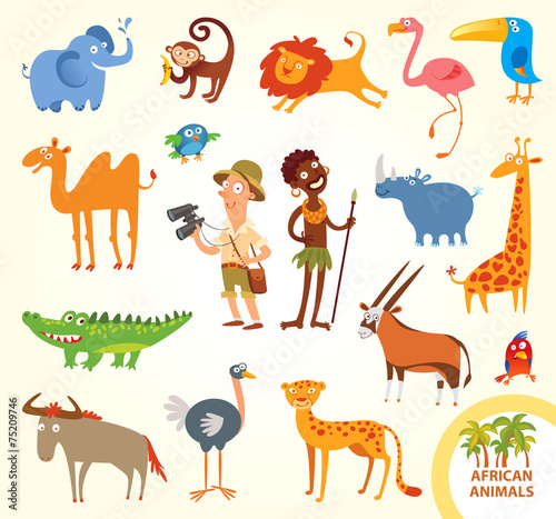 Set funny african little animals